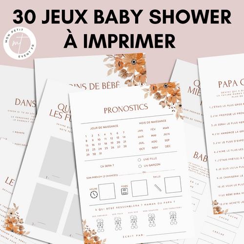 Jeux Baby Shower à Imprimer Terracotta Fleuri - 30 Activités Fête Prénatale