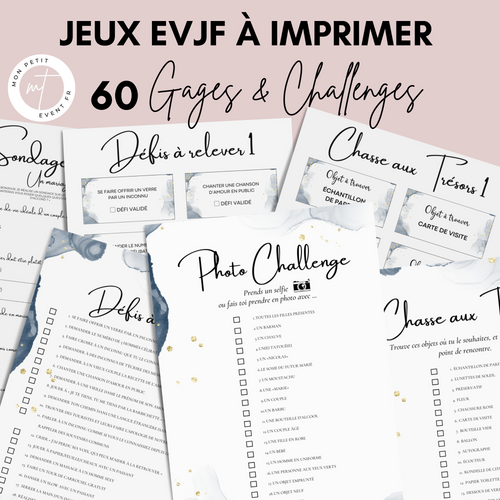 Jeux EVJF en Ville à Imprimer Aquarelle Bleu - 60 Gages & Défis
