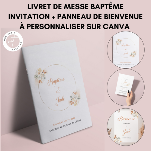 Livret de messe Baptême à personnaliser Canva - Fleuri Terracotta - Modèle PDF