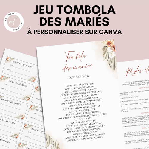 Jeu Tombola des mariés à personnaliser Canva - Terracotta Fleuri - PDF à imprimer