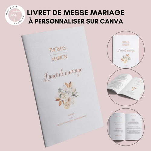 Livret de messe Mariage à personnaliser Canva - Fleuri Terracotta - Modèle PDF