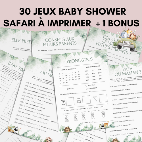 Jeux Baby Shower à Imprimer Safari - 30 Activités Fête Prénatale