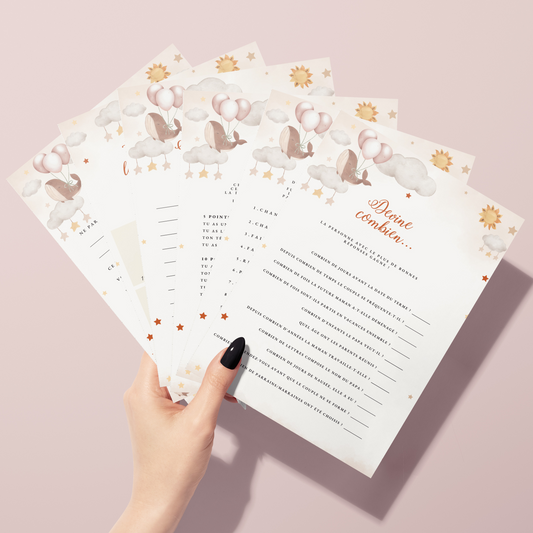 Jeux Baby Shower à imprimer : Fête Prénatale ! Carte de jeux et Prédiction Bébé Thème Baleine