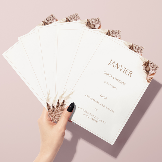 Jeu des 12 mois personnalisable - Activité idéale pour un mariage - Jeux mariage Français - Animations de table mariage