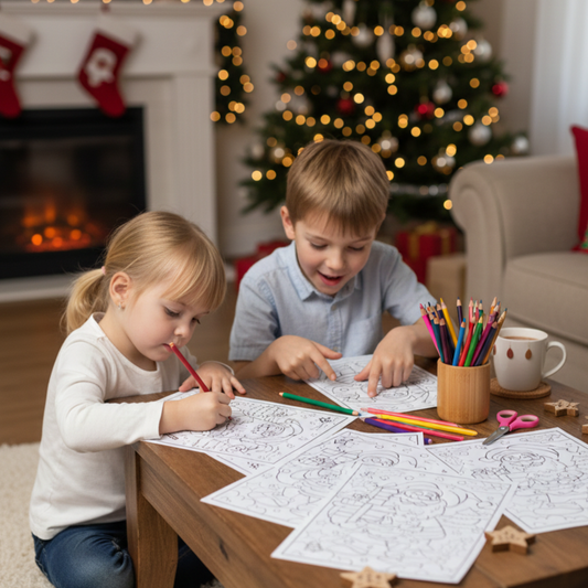 Aperçu du pack de 100 coloriages de Noël à imprimer - dessins variés de sapins et bonshommes de neige
