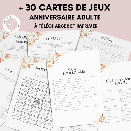 Jeux Anniversaire Adulte Terracota Floral - Animation Imprimable