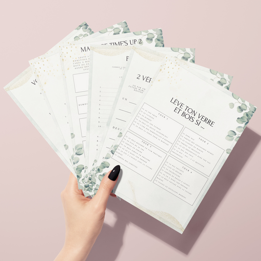 Jeux EVJF à domicile Thème Eucalyptus: 65 jeux imprimables pour un EVJF à la maison - Gages pour Evjf - Activités Evjf