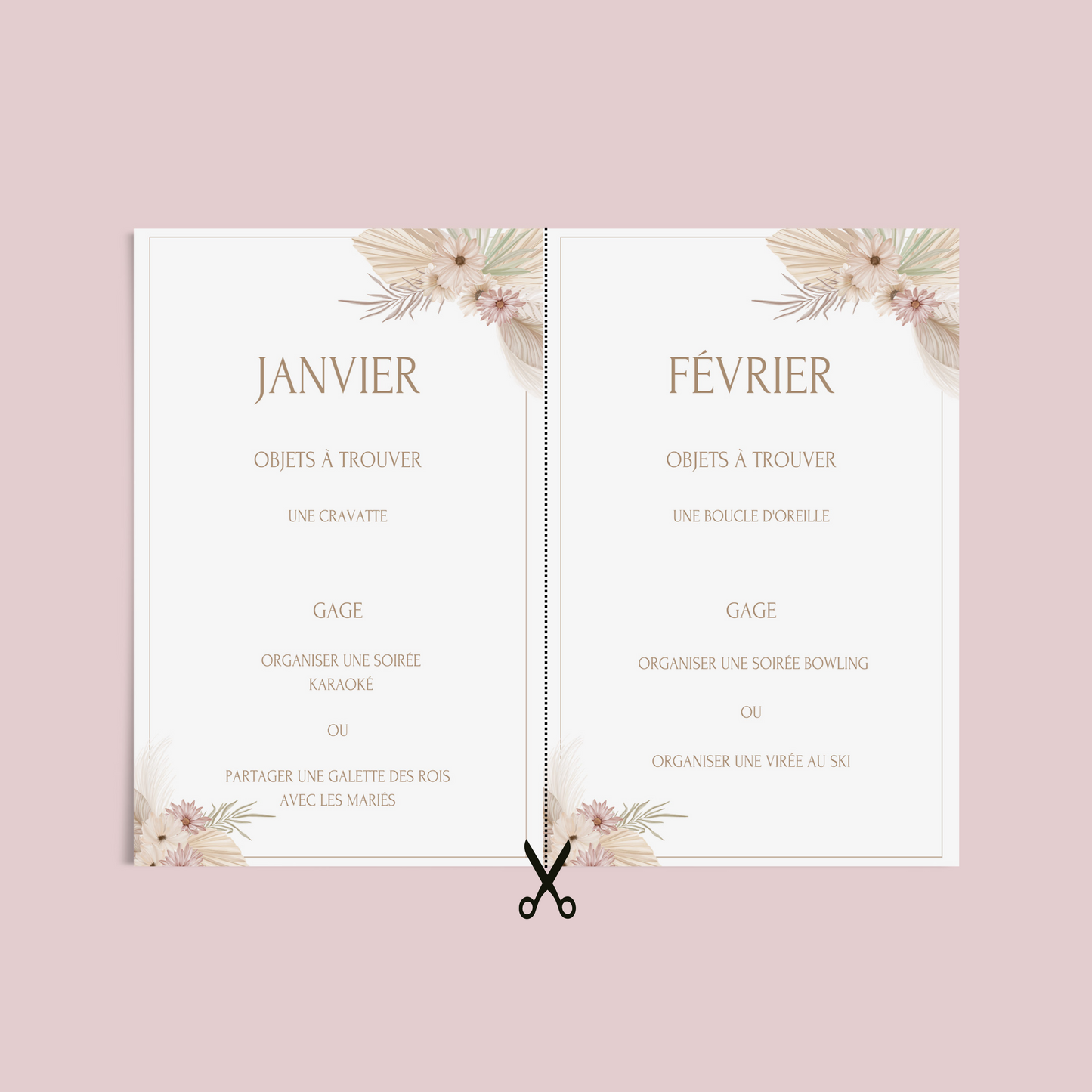 Jeu des 12 mois personnalisable - Activité idéale pour un mariage - Jeux mariage Français - Animations de table mariage