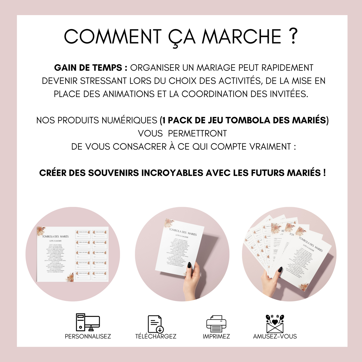 Jeu tombola des mariés l'activité idéale pour un mariage ! Loterie mariage française, jeux, idée cadeau tombola mariage et EVJF