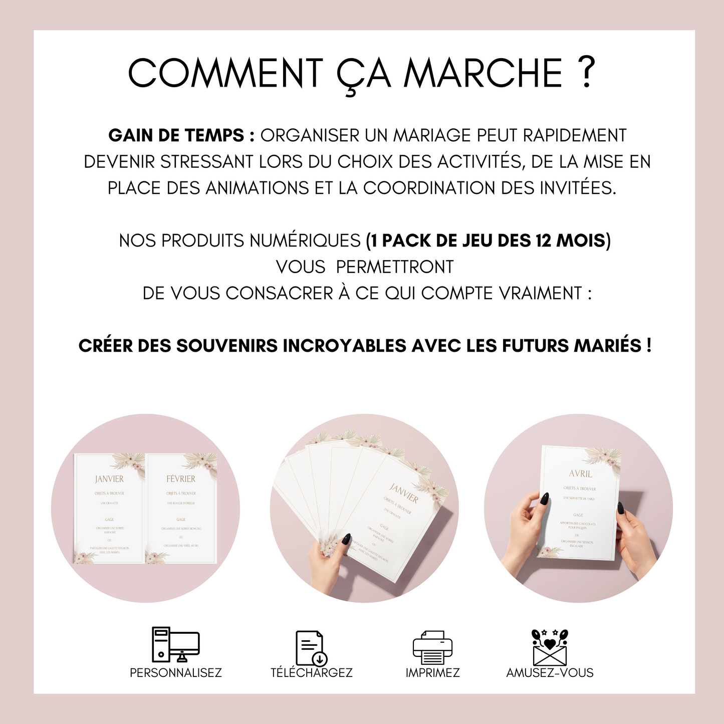 Jeu des 12 mois personnalisable - Activité idéale pour un mariage - Jeux mariage Français - Animations de table mariage