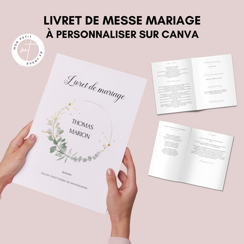 Livret de messe Mariage à personnaliser Canva - Eucalyptus - Modèle PDF