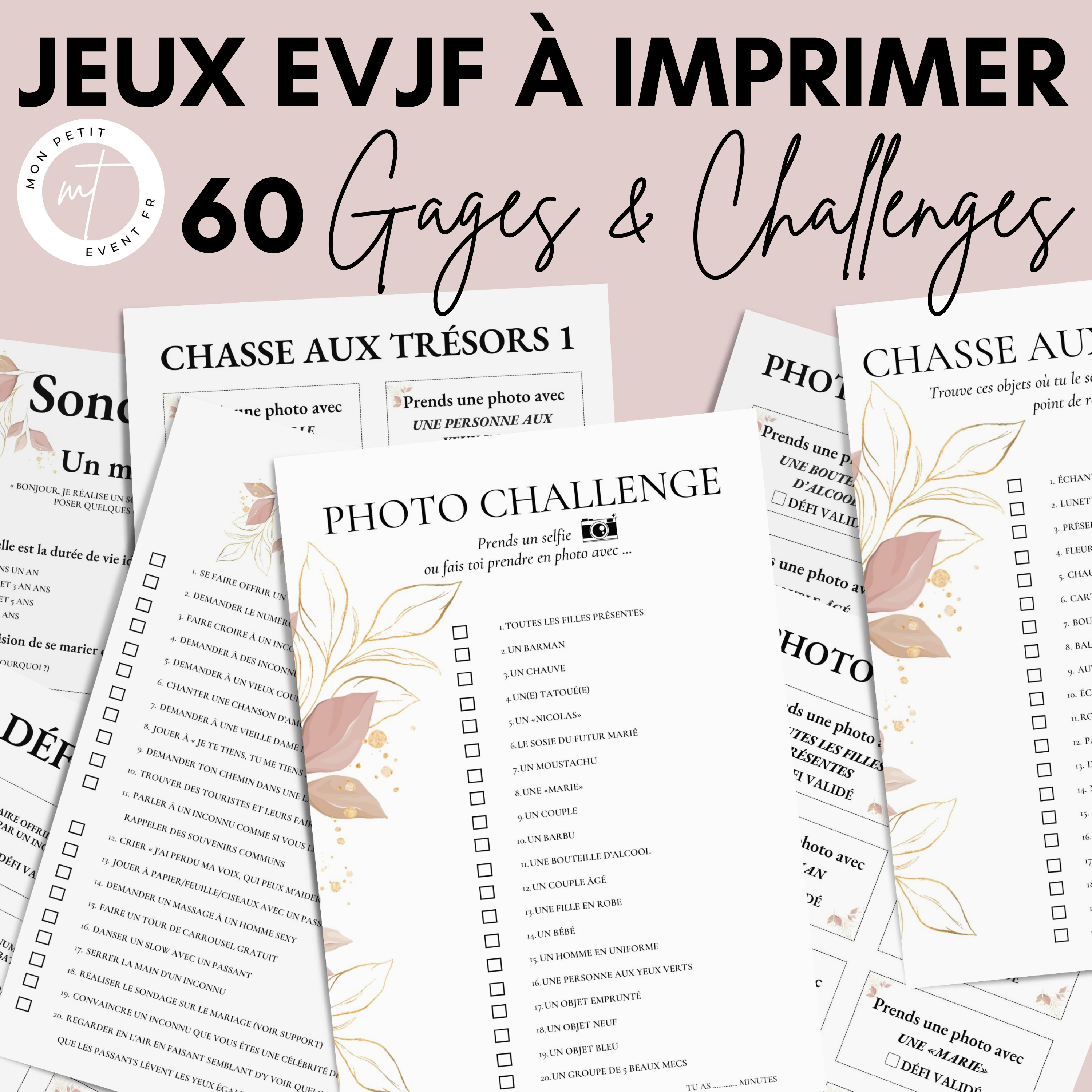 Jeux EVJF à imprimer - 60 Gages, Défis & Challenges pour un enterremen –  monpetiteventfrance