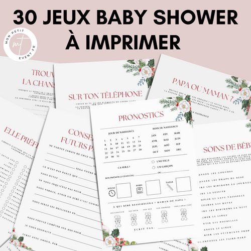 Jeux Baby Shower à Imprimer Noël Fleuri - 30 Activités Fête Prénatale