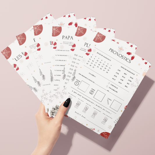 Jeux Baby Shower Noël à imprimer - Activités Baby Shower Noël en français à télécharger - Prédiction Bébé Noël Français