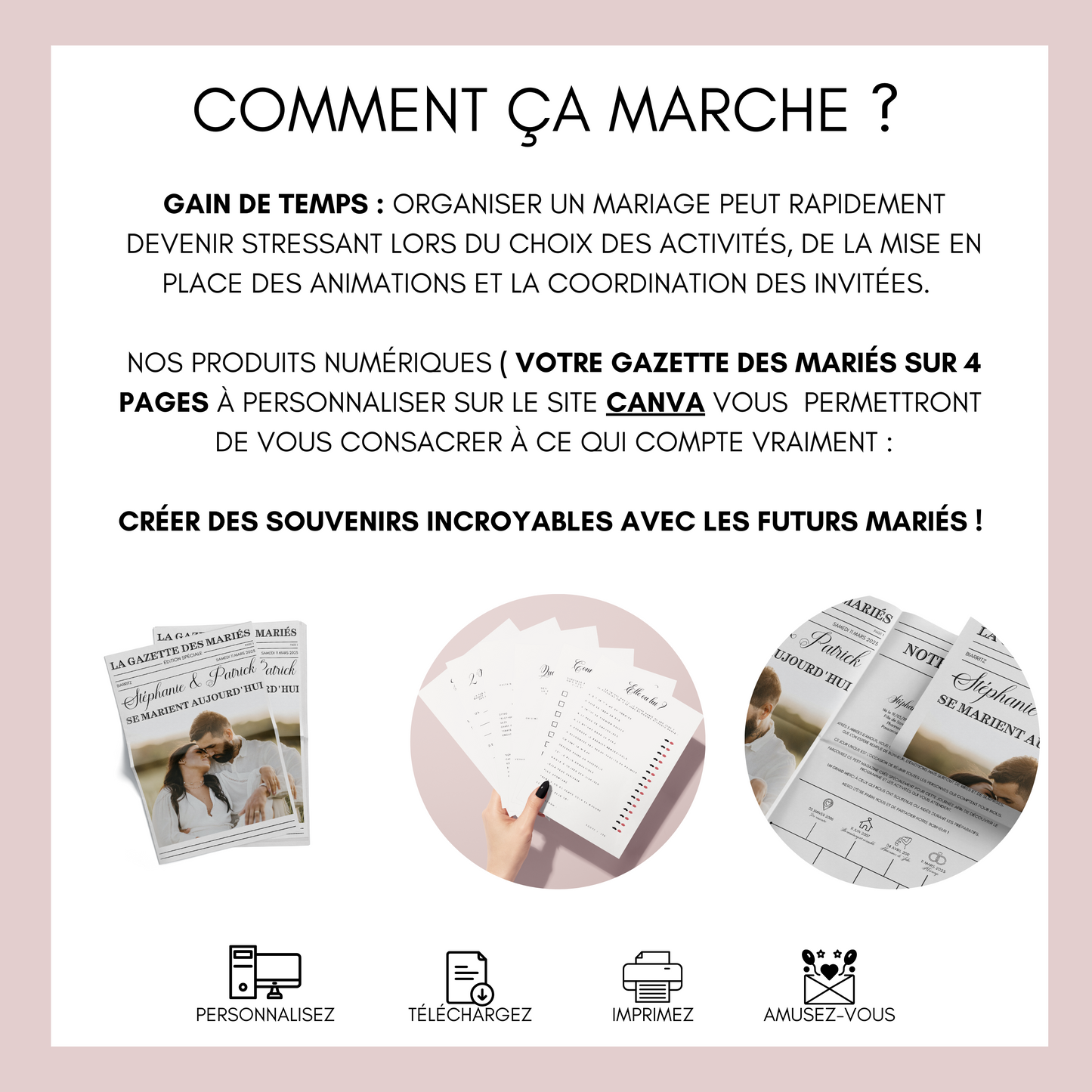 Gazette des mariés à personnalisé sur Canva et une Sélection de 20 Jeux Amusants pour vos Invités - Journal des mariés