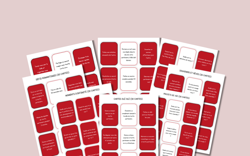50 cartes de couple à imprimer en PDF. Jeux romantiques pour Saint-Valentin, anniversaire, soirée à deux. Téléchargement immédiat !