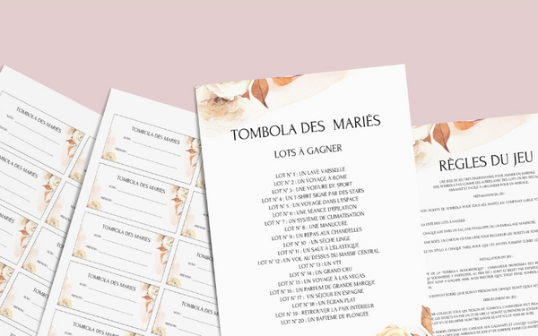 Jeu Tombola des mariés à personnaliser Canva - Jeu de mariage à imprimer
