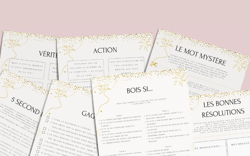 Collection Jeux Nouvel An à imprimer pour adultes - 20 activités festives PDF pour réveillon