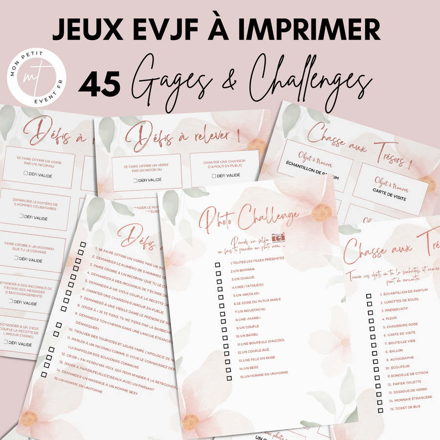 Jeux EVJF en Ville à Imprimer Vert & Rose - 45 Gages & Défis