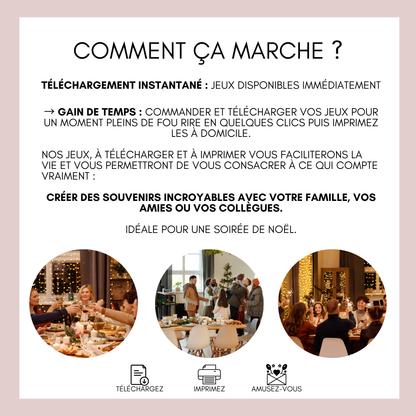 Jeux de Noël en Français à imprimer - Carte de jeux pour Noël - Jeux de Noël animation - Jeux de Noël entre collègues