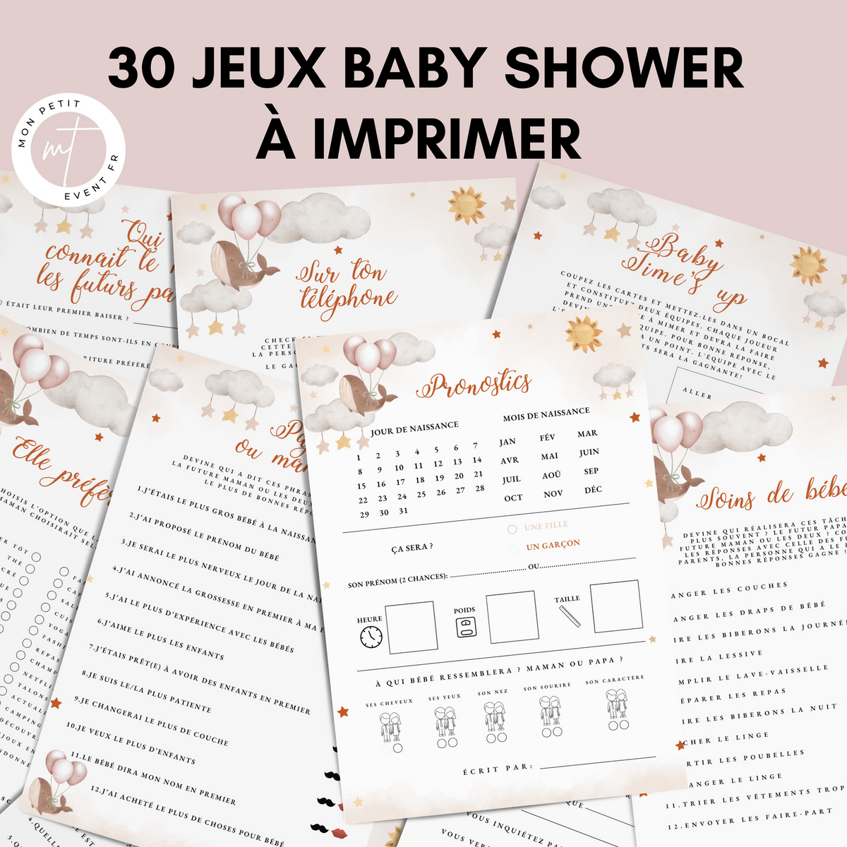Jeux Baby Shower à Imprimer Baleine - 30 Activités Fête Prénatale
