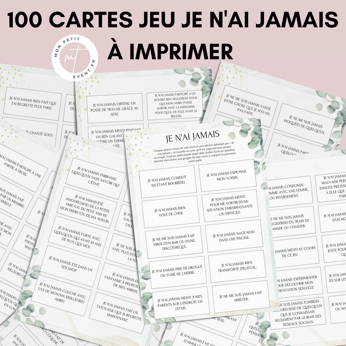 Jeu Je n'ai jamais à imprimer - Eucalyptus - 100 Cartes pour adultes PDF