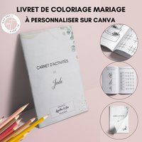 Livret activité enfant mariage à personnaliser Canva - Eucalyptus - Coloriage PDF