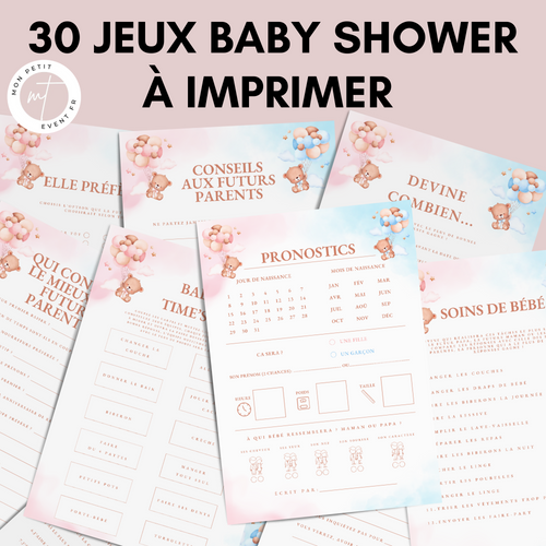 Jeux Baby Shower à Imprimer Rose & Bleu - 30 Activités Fête Prénatale