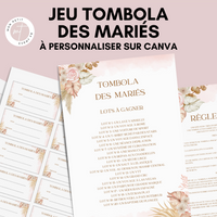 Jeu Tombola des mariés à personnaliser Canva - Boho Moderne - PDF à imprimer