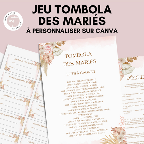 Jeu Tombola des mariés à personnaliser Canva - Boho Moderne - PDF à imprimer