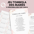 Jeu Tombola des mariés à personnaliser Canva - Rose Fleuri - PDF à imprimer