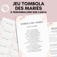 Jeu Tombola des mariés à personnaliser Canva - Rose Fleuri - PDF à imprimer