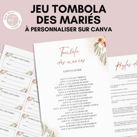 Jeu Tombola des mariés à personnaliser Canva - Terracotta Fleuri - PDF à imprimer