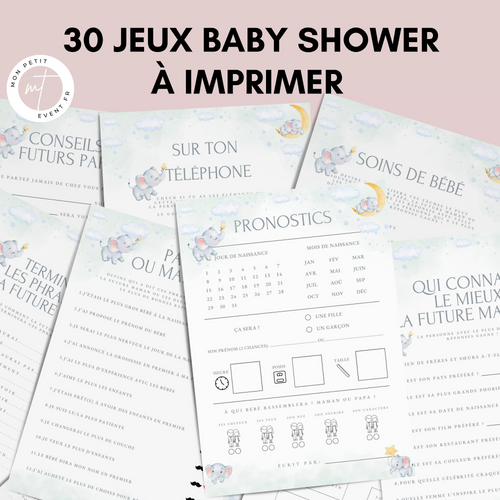 Jeux Baby Shower à Imprimer Éléphant - 30 Activités Fête Prénatale