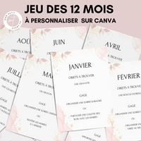 Jeu des 12 mois à personnaliser Canva - Rose Fleuri - Activité mariage PDF
