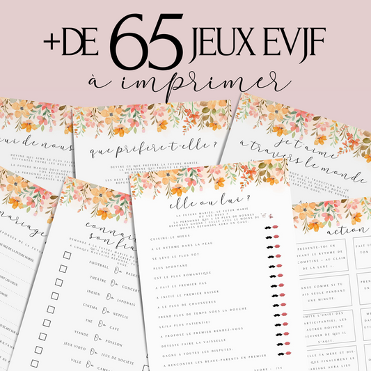 Jeux Evjf à imprimer - Pack de +65 Jeux Evjf imprimable - Gages pour Evjf - Activités Evjf - Animation Evjf en Français - Cartes EVJF