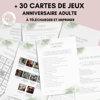 Jeux Anniversaire Adulte Thème Aquarelle Vert - 30 Activités PDF