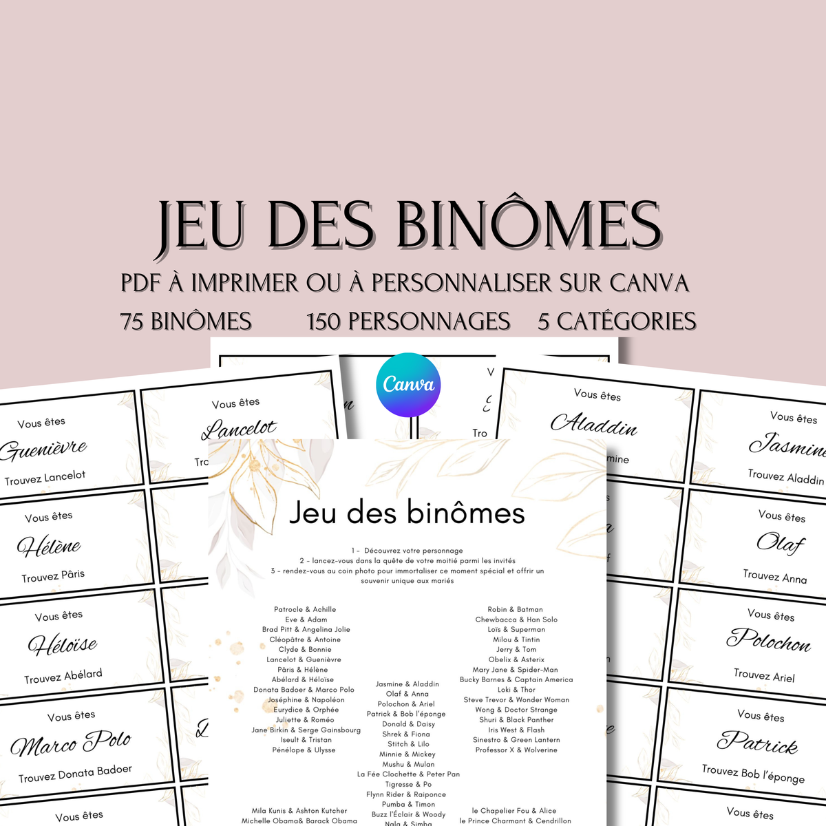 Jeu des binômes à imprimer - Jeu des duos célèbres PDF