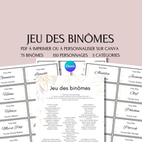 Jeu des binômes à imprimer - Jeu des duos célèbres PDF