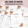 Jeu des 12 mois à personnaliser Canva - Terracotta Fleuri - Activité mariage PDF
