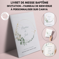 Livret de messe Baptême à personnaliser Canva - Eucalyptus - Modèle PDF
