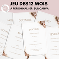 Jeu des 12 mois à personnaliser Canva - Mer & Élégant - Activité mariage PDF