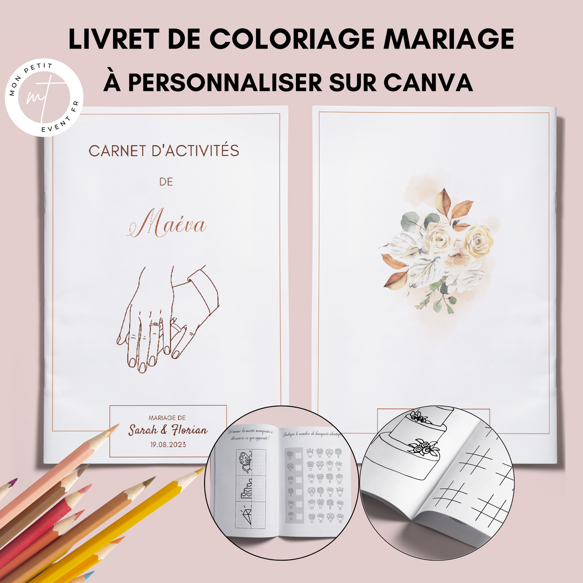 Livret activité enfant mariage à personnaliser Canva - Terracotta - Coloriage PDF