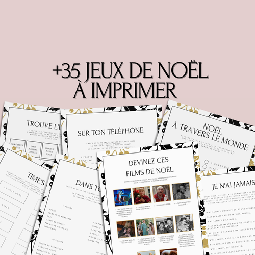 Jeux de Noël à imprimer pour adulte - Or et Noir - 35 Activités PDF