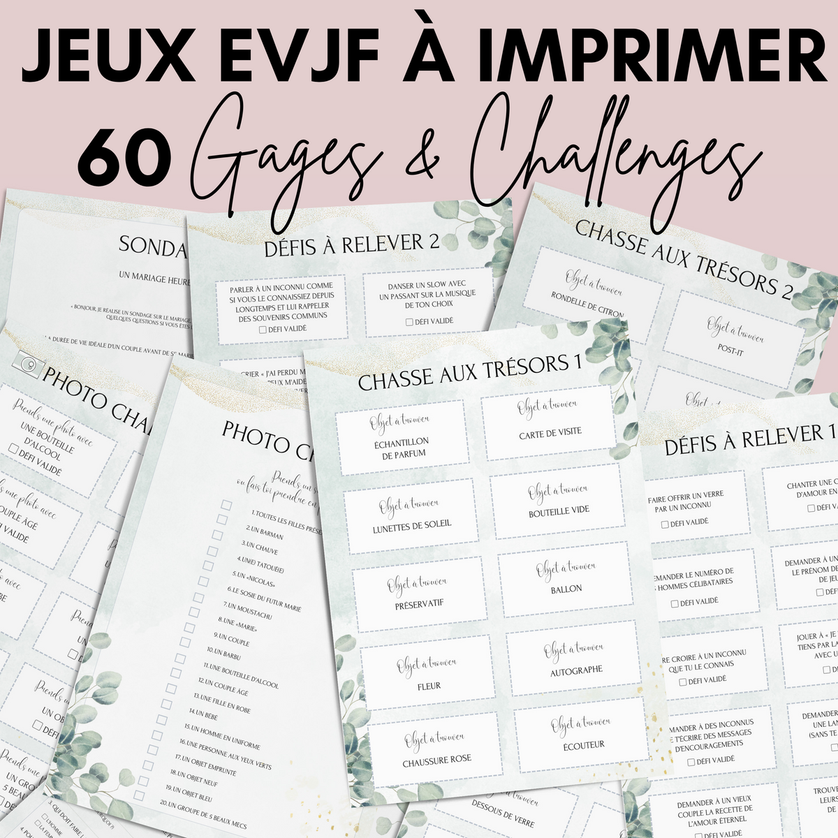 Jeux EVJF en Ville à Imprimer Eucalyptus - 60 Gages & Défis