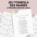 Jeu Tombola des mariés à personnaliser Canva - Aquarelle Vert - PDF à imprimer