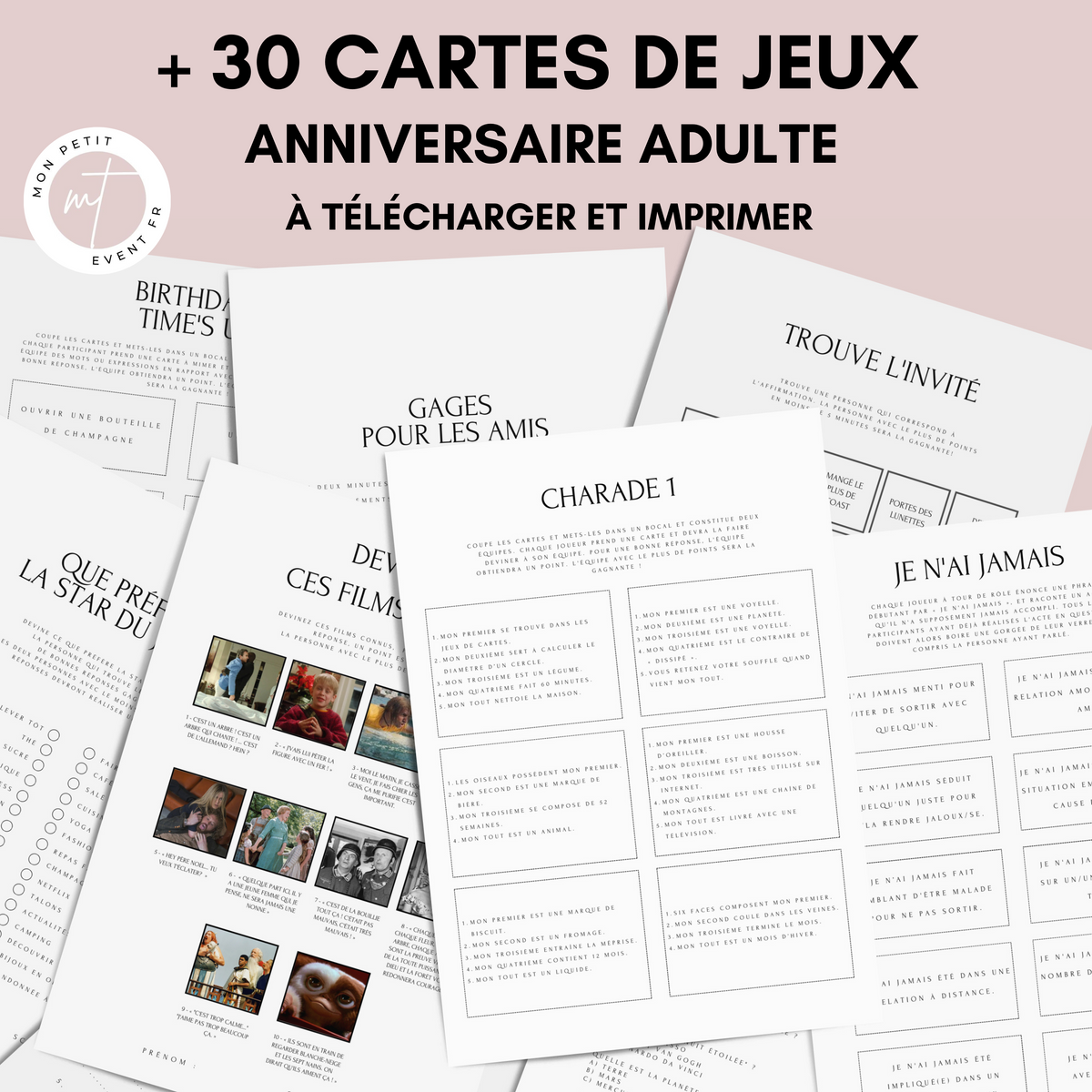 Jeux Anniversaire Adulte Thème Minimal - PDF Imprimable