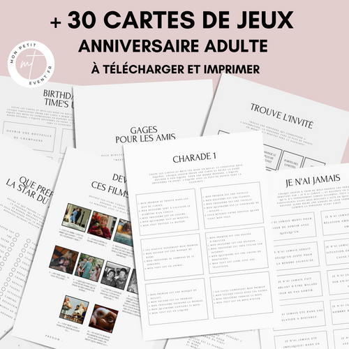 Jeux Anniversaire Adulte Thème Minimal - PDF Imprimable