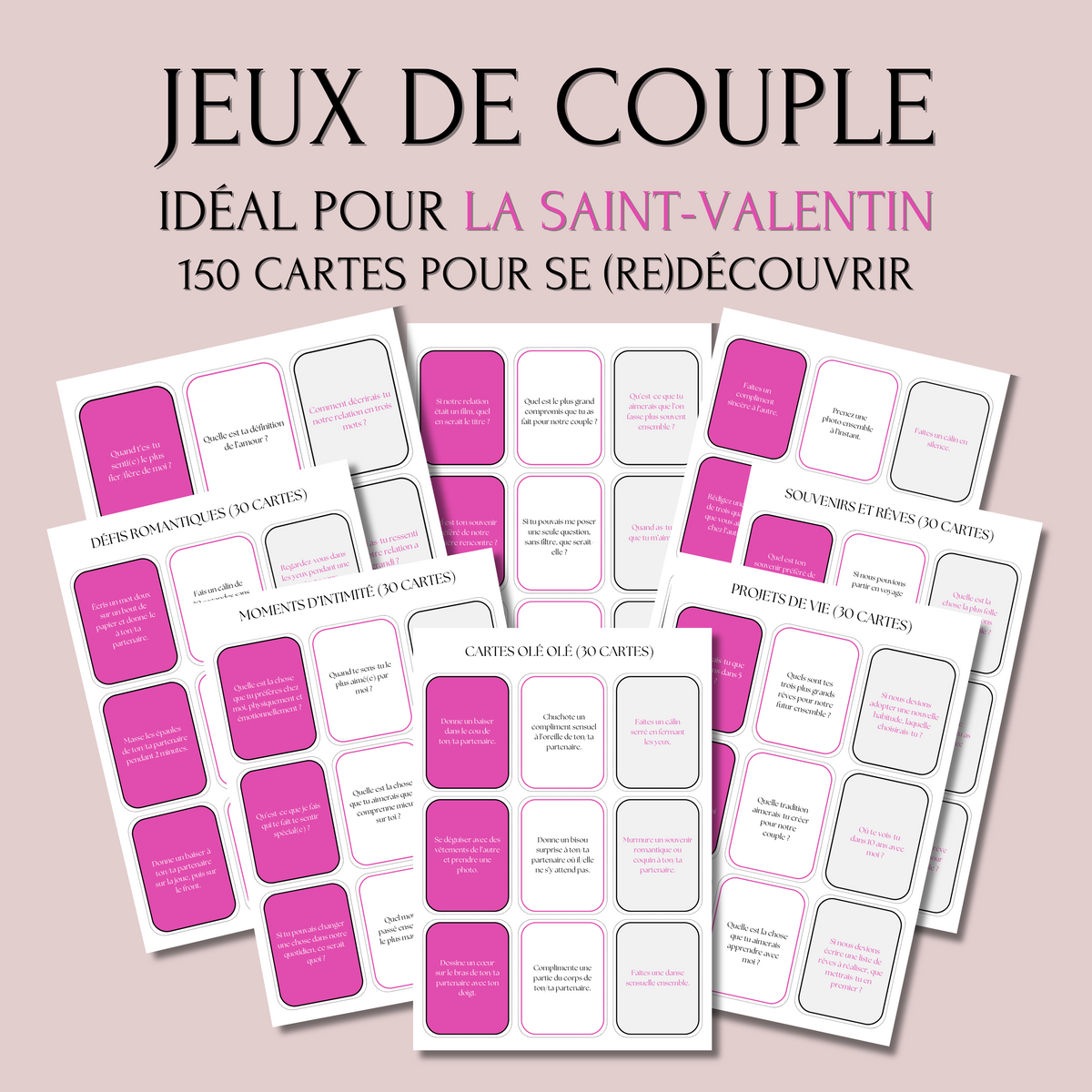 Jeux de Couple à imprimer - Rose - 150 Cartes romantiques PDF