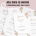 Jeu des 12 mois à personnaliser Canva - Boho & Terracotta - Activité mariage PDF